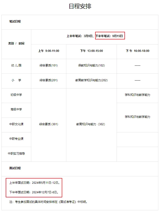 2024下半年江西省教資考試時間安排